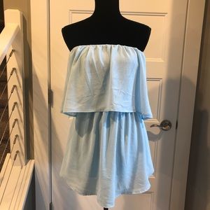Honey Punch baby Blue strapless Romper